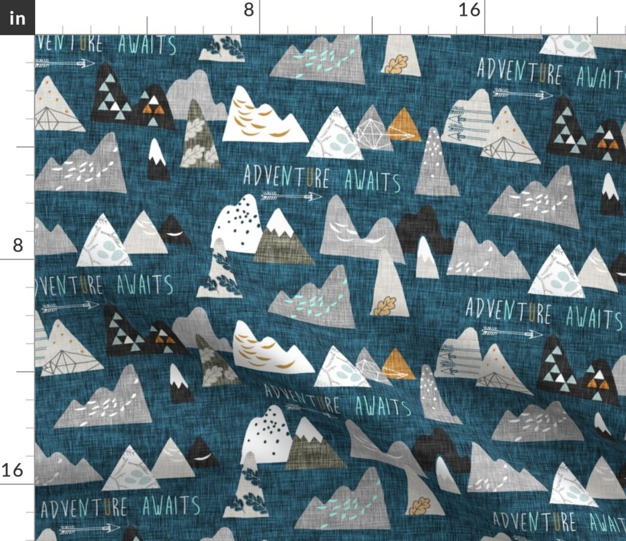 Adventure Awaits Regular Boy Mountain Teal Dark Blue Wilderness Custom Printed Fabric by Spoonflower Various Fabrics by the Yard or Fat Quarter